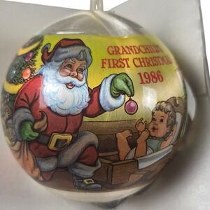Vintage 1986 Grandchild's‎ First Christmas Ornament Baby Santa Keepsake Ball